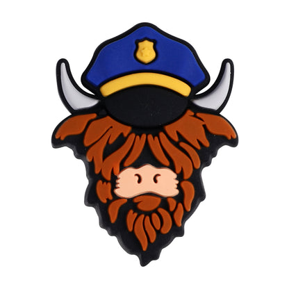 Silicone Focal Beads Highland Cattle Wearing Police Hat Crown 20pcs 20