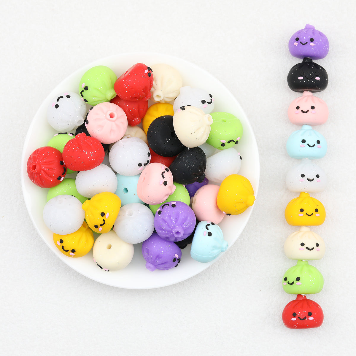 3D Cute Glitter Steamed Stuffed Bun Silicone Focal Beads 20pcs