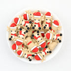 Light Yellow Santa Hat Reindeer 3D Silicone Focal Beads Wholesale, Christmas Red White Details