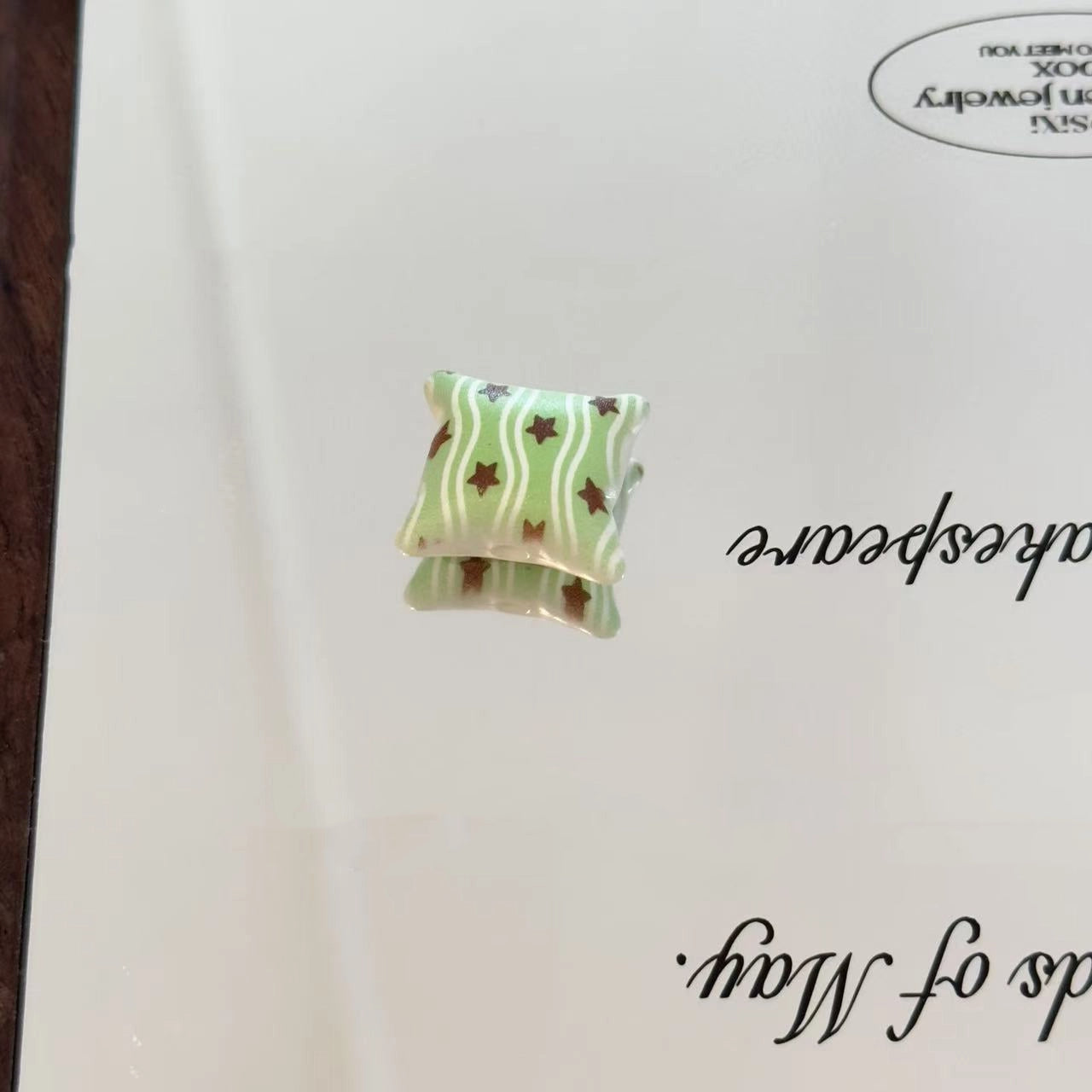 Green Pillow Acrylic Square Beads 21mm Playful Pattern 10pcs 3