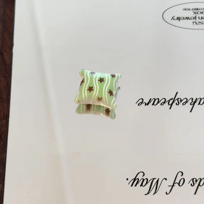 Green Pillow Acrylic Square Beads 21mm Playful Pattern 10pcs 3