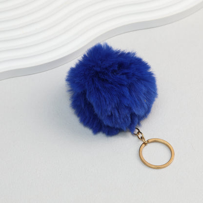 Pom Pom Keychain Plush Violet Faux Fur Ball Gold Ring 8cm