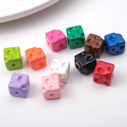 Painted Square Acrylic Beads 14mm Colored Baking Cheese Style 100pcs