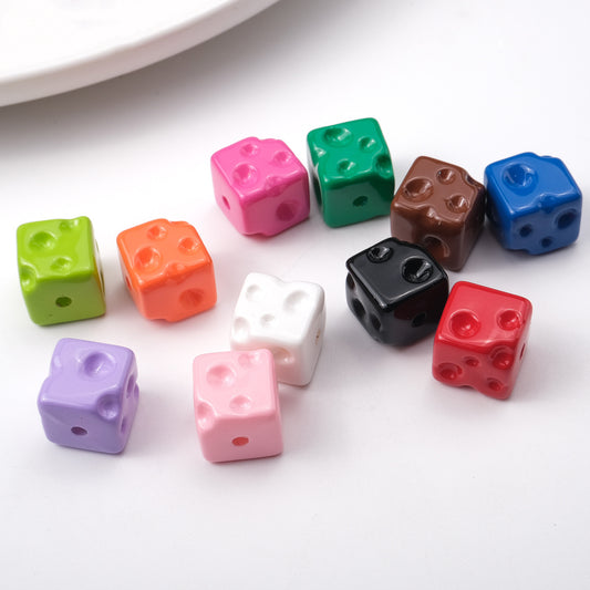 Painted Square Acrylic Beads 14mm Colored Baking Cheese Style 100pcs