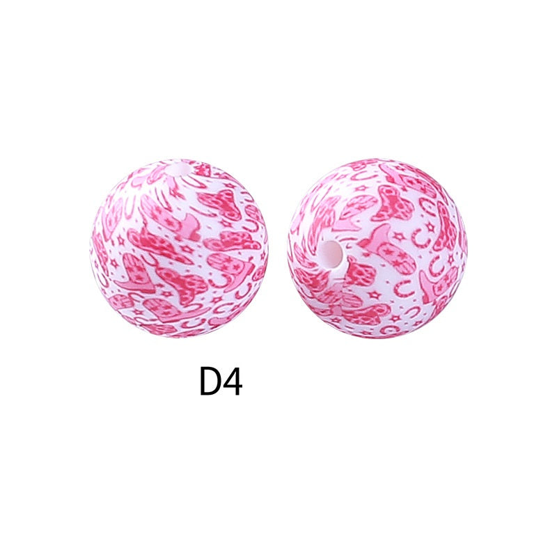 50Pcs 15mm Colored pattern printed silicone beads 6