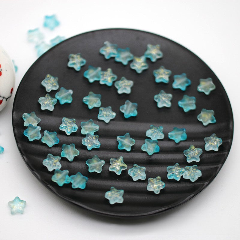 Star Frosted Glass Beads 8mm Aqua Glow Gold Flecks 100pcs