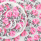 Silicone Focal Beads Lets Go Girls Pink Check Cow Print 20pcs
