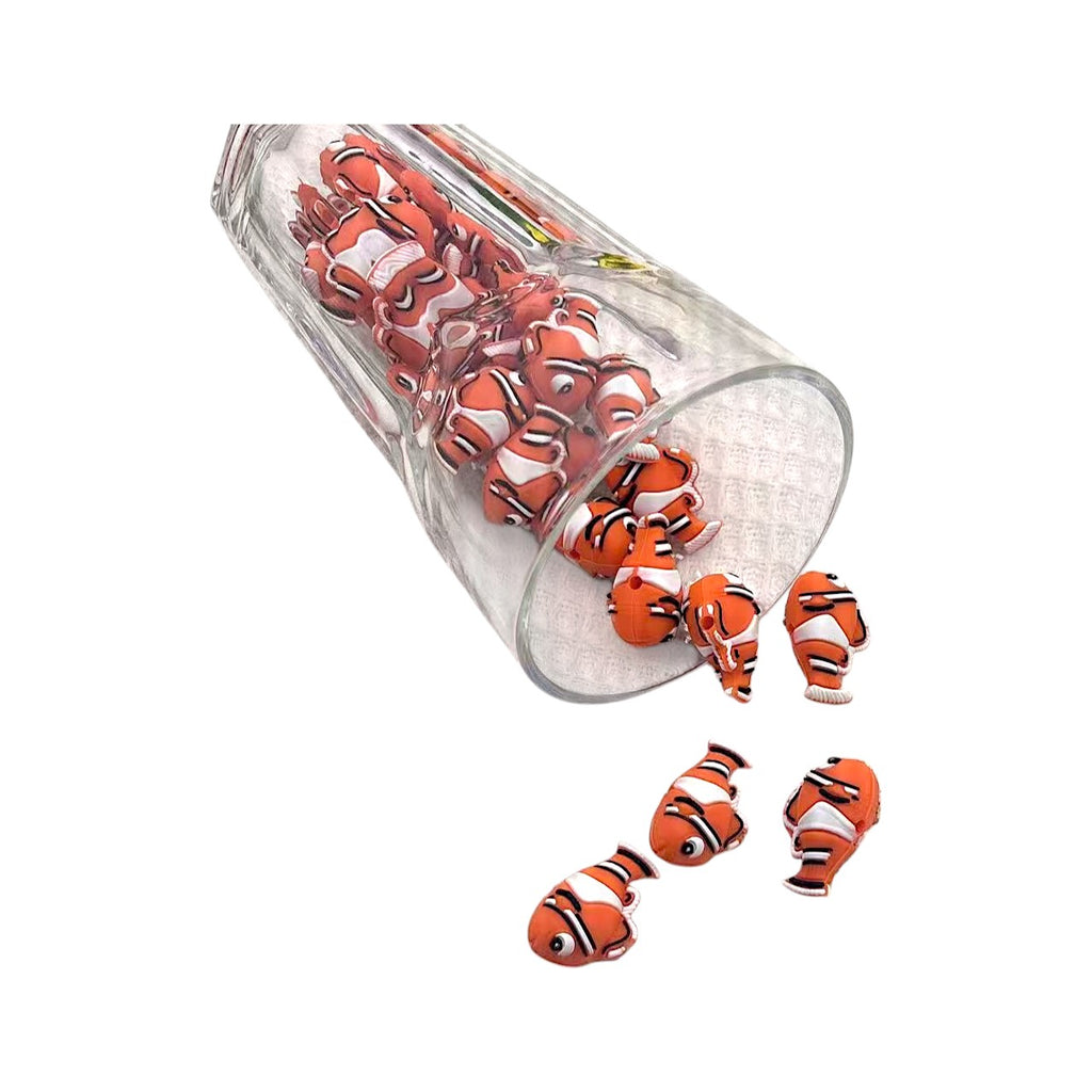 Silicone 3D Focal Beads Fish Orange Clownfish Side Profile 20pcs 4