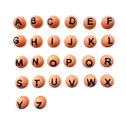 15mm Silicone Letter Beads Alphabet A-Z Solid Color Printed 26pcs 8