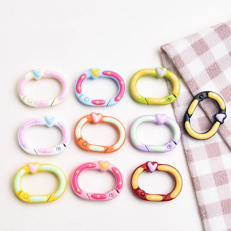 Zinc Alloy Heart Oval Painted Spring Keyrings 28mm 6pcs