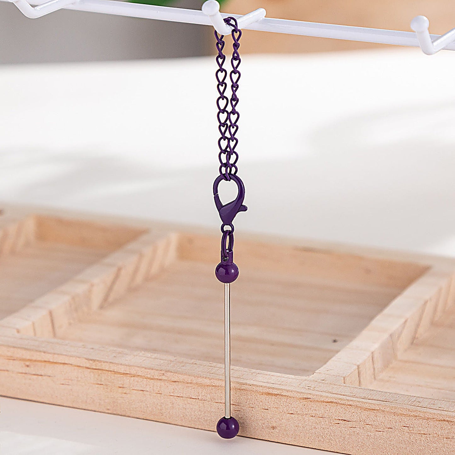 Beadable Keychain Mini Metal Bar Colorful Pendant 8 Centimeters - Dark purple