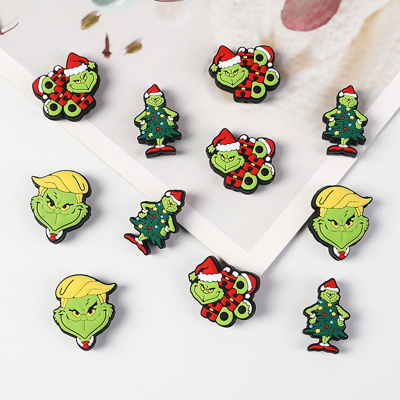 Silicone Focal Beads Christmas Grinch Face With Santa Hat 20pcs 4