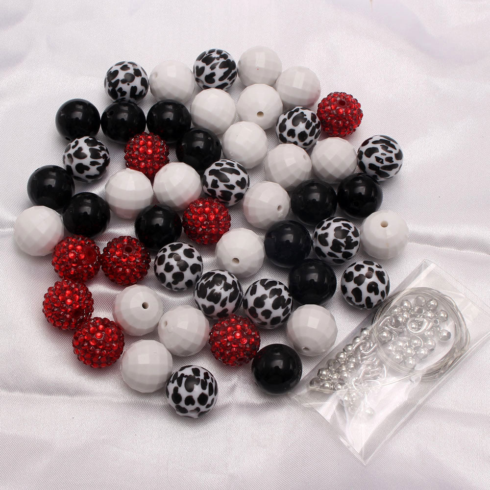 Bubblegum Beads 20mm Black White Red Rhinestone Chunky Mix 50pcs 3