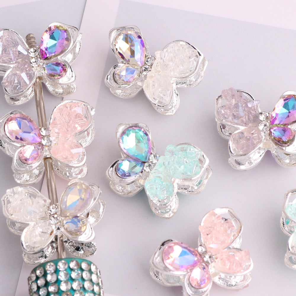 3pcs 20mm Irregular Crystal Rhinestone Butterfly Beads Silver Tone 10