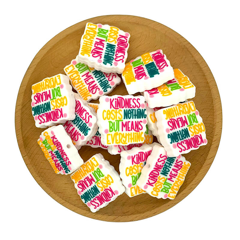 Silicone Focal Beads Kindness Costs Nothing But Means Everything Colorful Text Floral 2