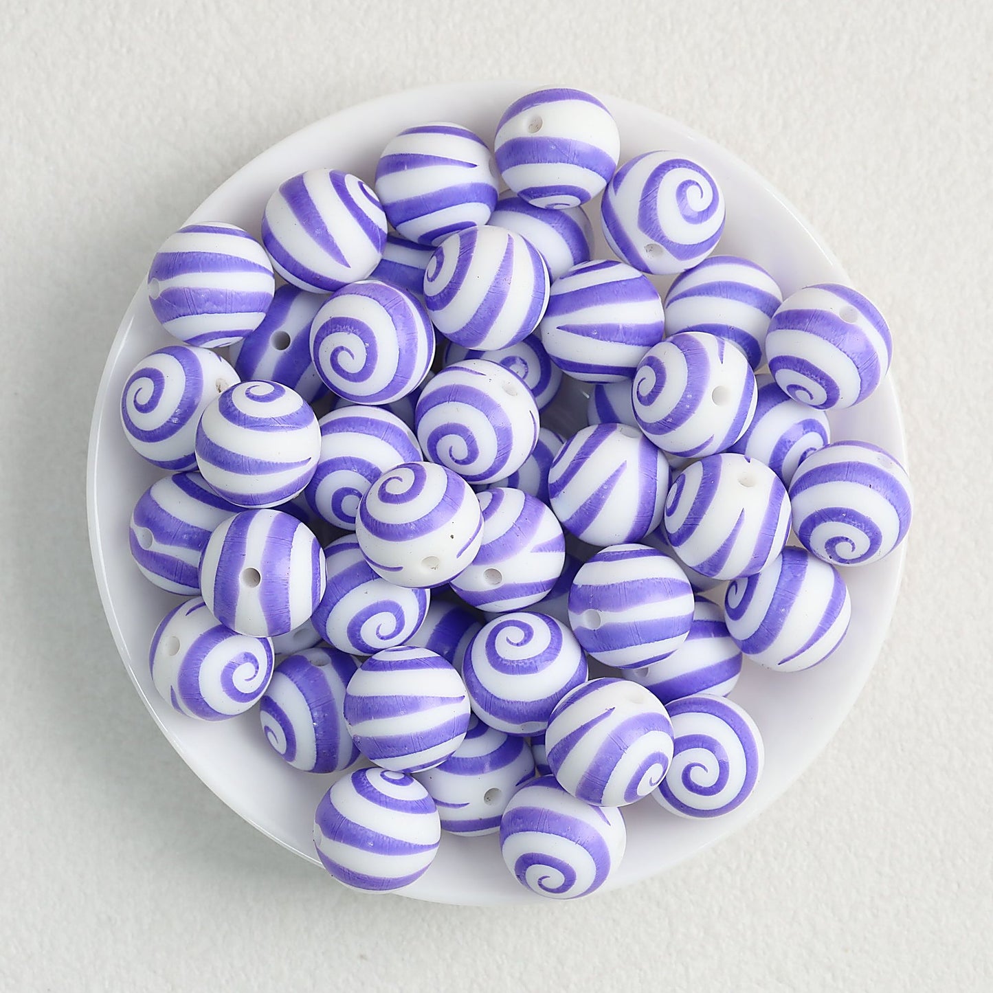 Colorful 15mm Swirl Pattern Priented Round Silicone Beads 50pcs - Purple