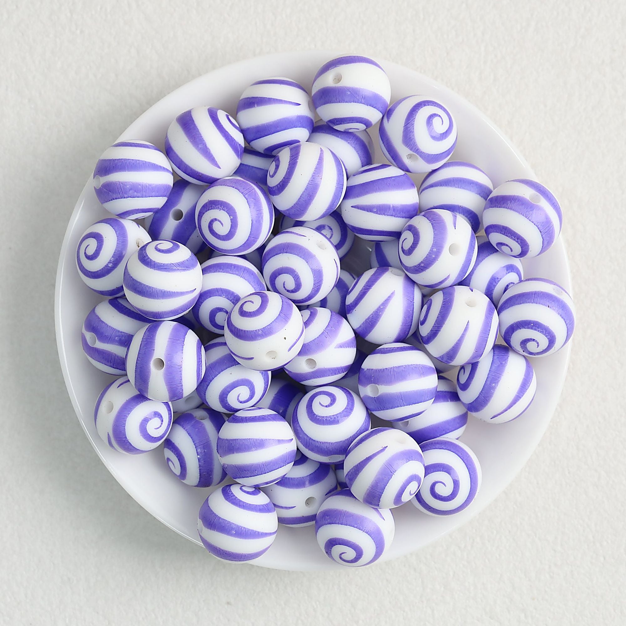 Colorful 15mm Swirl Pattern Priented Round Silicone Beads 50pcs - Purple