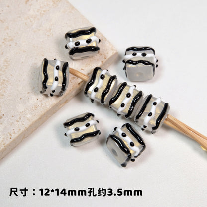 Hand Painted Square Acrylic Beads 12-14mm Colorful Enamel 10pcs 5