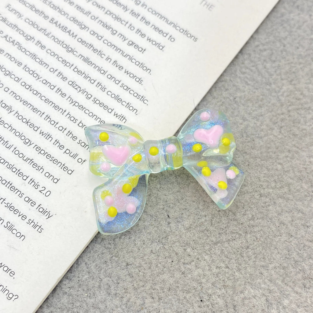 Hand Painted Bow Acrylic Beads 25-33mm Colorful Polka Dot 10pcs 8