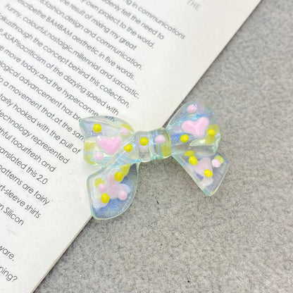 Hand Painted Bow Acrylic Beads 25-33mm Colorful Polka Dot 10pcs 8