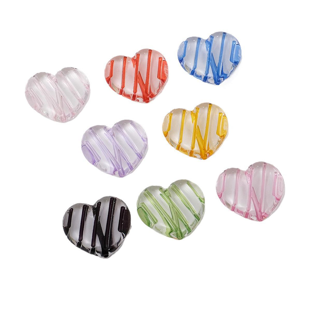 22mm Heart Shaped Transparent Color Stripe Acrylic Beads 50pcs 4
