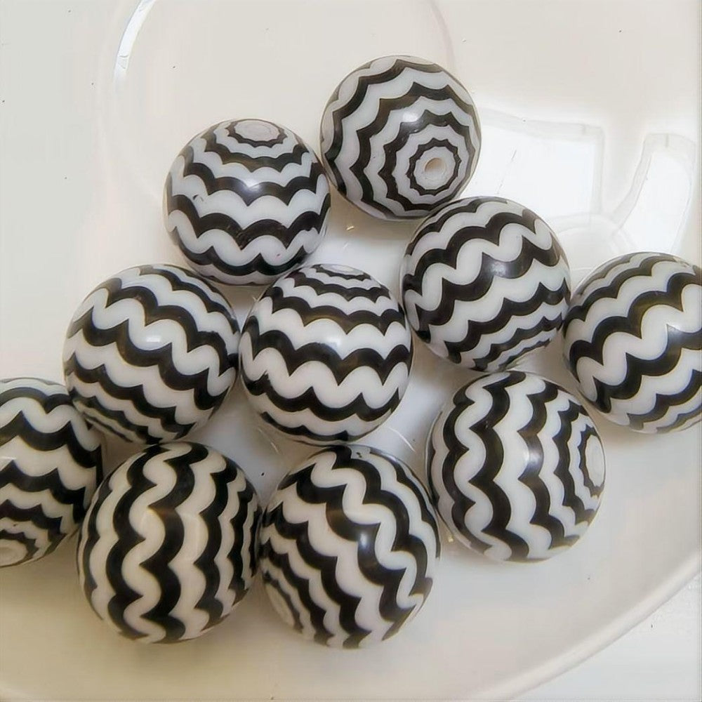 Halloween Black Spider Web Stripe Bubblegum Acrylic Beads 20mm 10pcs