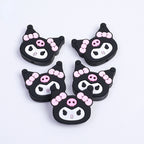 Silicone Focal Beads Kulomi Kitty Black Kitty Face with Pink Skull Bow 10pcs 2