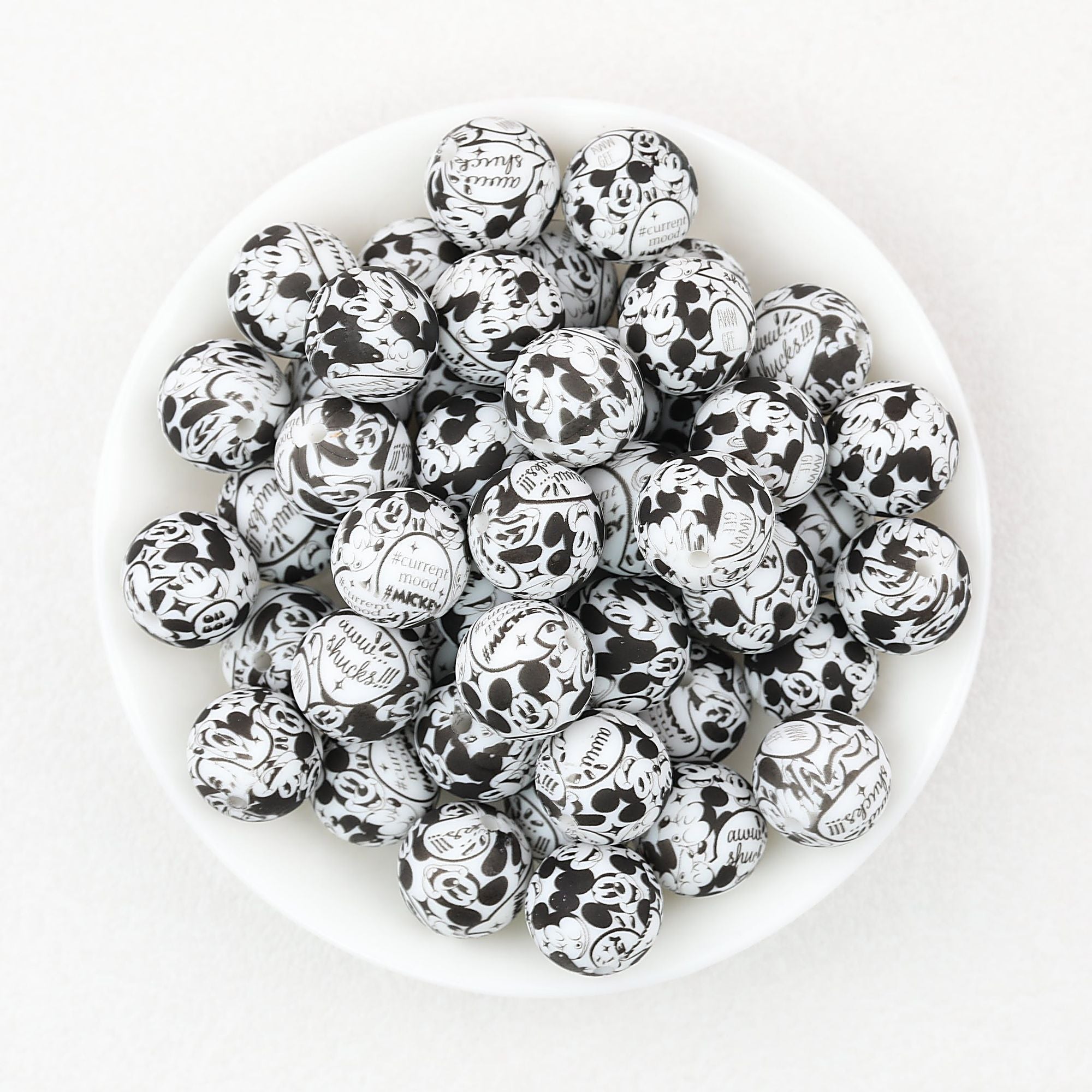 15mm Printed Silicone Beads Cartoon Character Designs 50pcs - Mickey