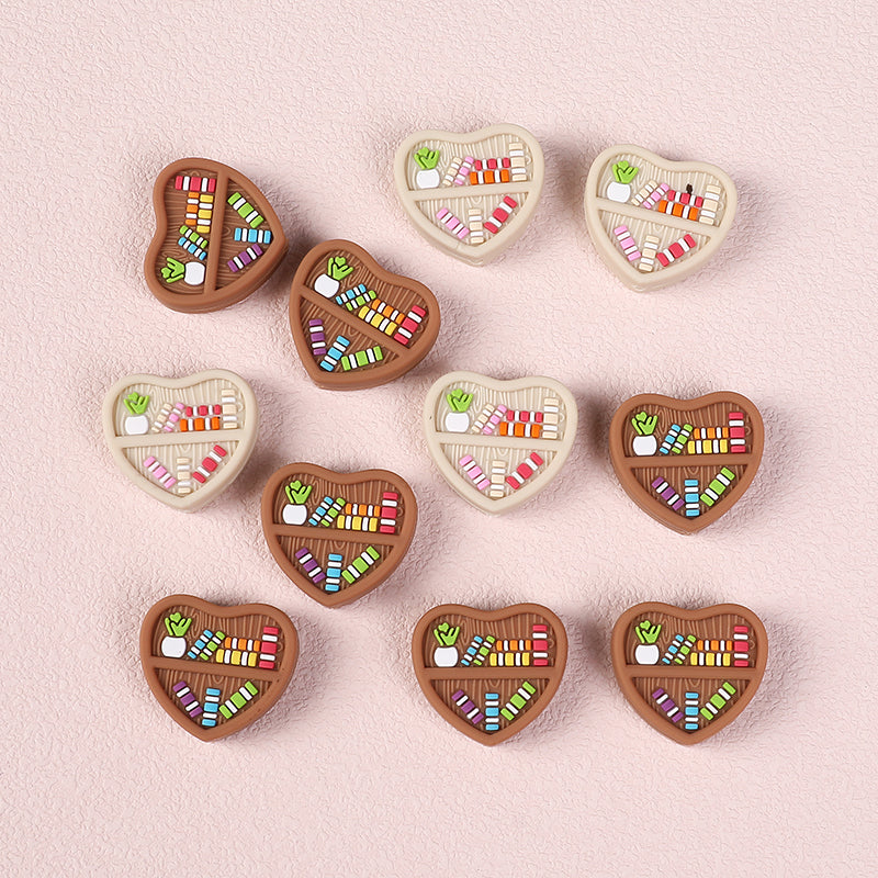Silicone Focal Beads Heart Shaped Double Sided Bookshelf 20pcs 5
