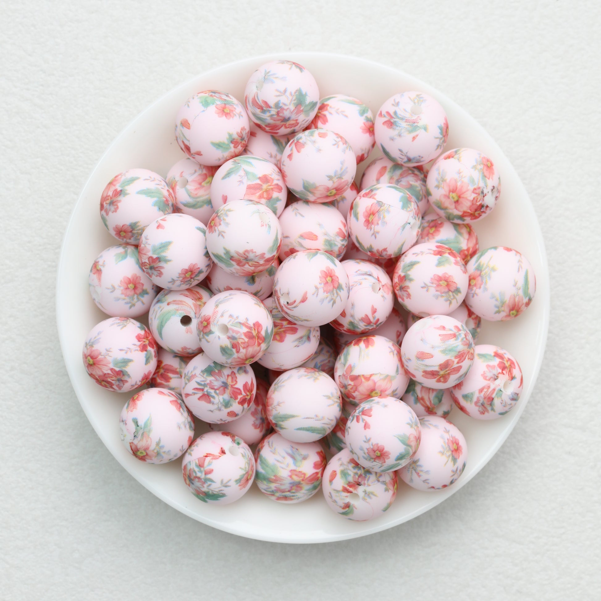 Colorful Floral Pattern 15mm Round Silicone Beads 50pcs 2