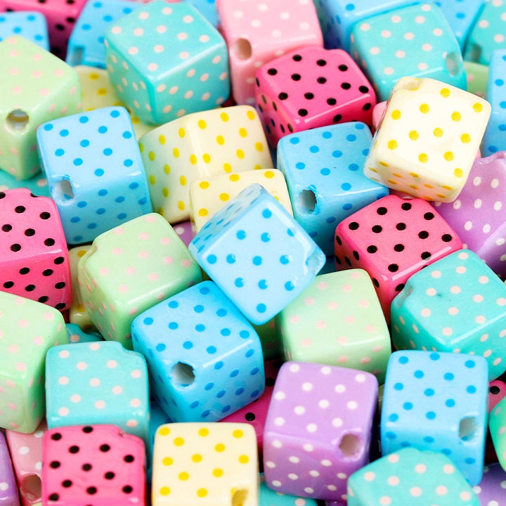 Candy Color Polka Dotted Square Acrylic Beads 14mm Diagonal Hole 10pcs 3
