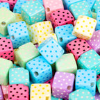 Candy Color Polka Dotted Square Acrylic Beads 14mm Diagonal Hole 10pcs 3