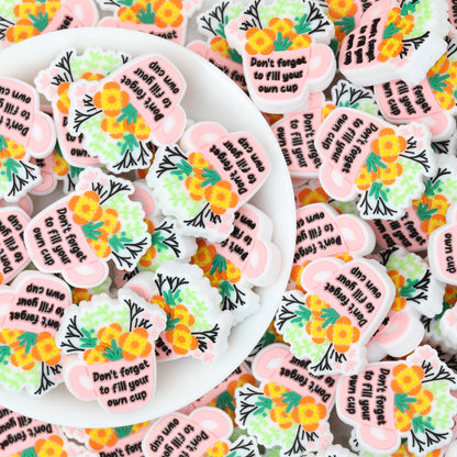 Pink Cup Flower Silicone Focal Beads 20pcs