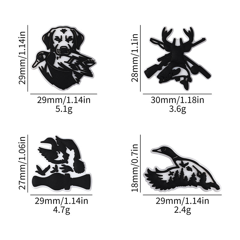 Silicone Focal Beads Hunting Season Black and White Wildlife Silhouettes 20pcs 10