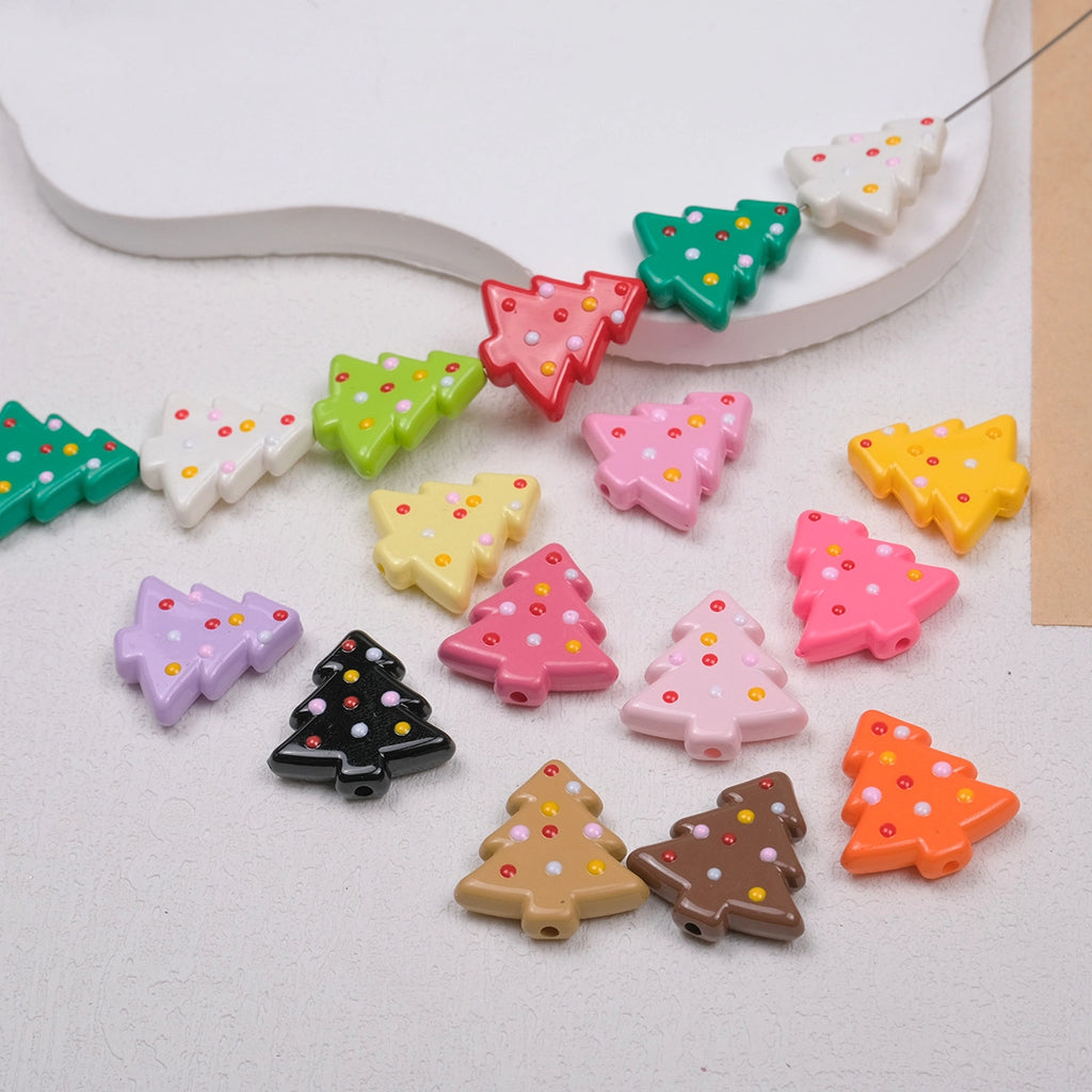 Lit Christmas Tree Acrylic Beads 21mm Colorful Holiday 20pcs