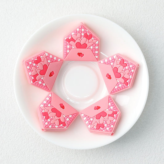 Love Heart Envelope Silicone Focal Beads Pink 20pcs