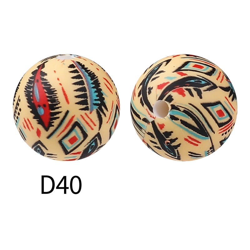50Pcs 15mm Colored pattern printed silicone beads 42