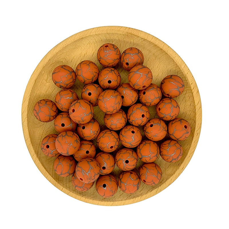 15mm Silicone Beads Crackle Printed Multi Color 50pcs 21