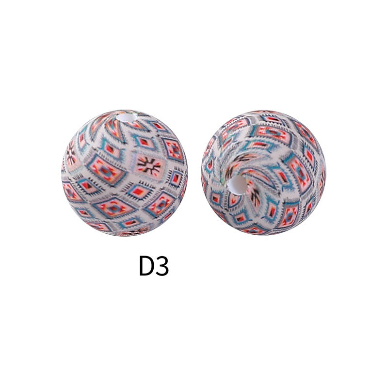 50Pcs 15mm Colored pattern printed silicone beads 5