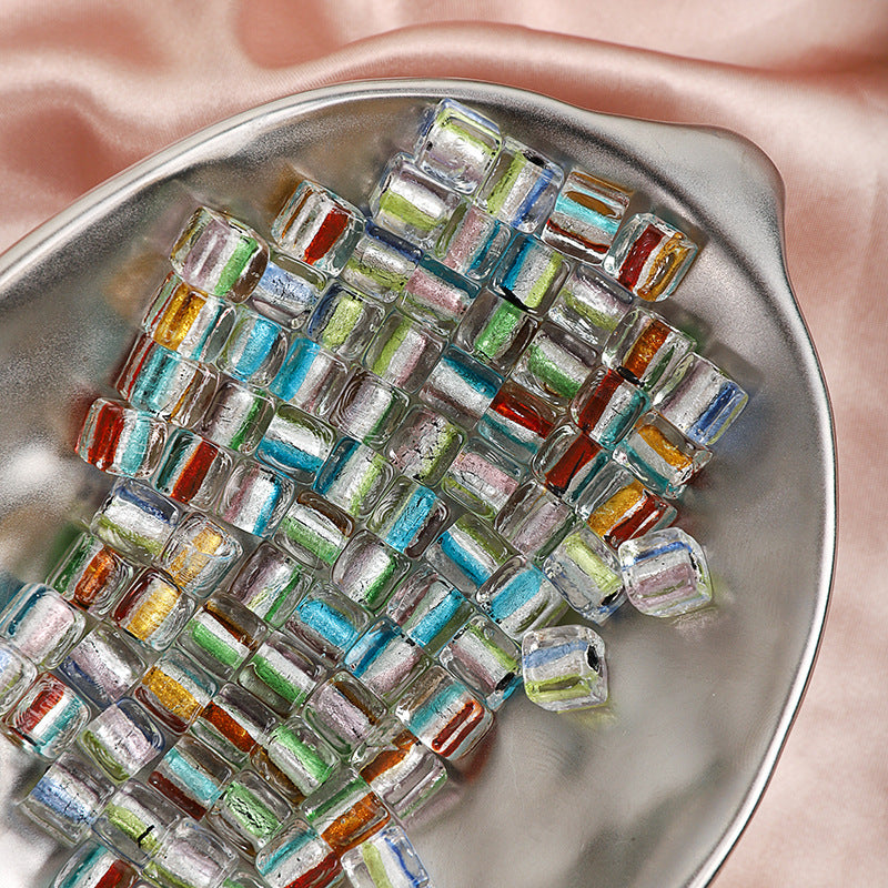 Dyed Core Square Glass Beads 8mm Transparent Color 10pcs 4