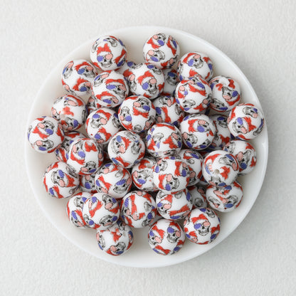 15mm Printed Silicone Beads with Nurse Ambulance and Floral Designs 50pcs 10