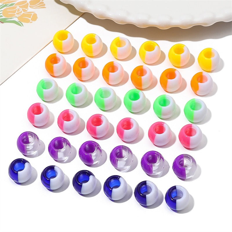 Large Hole Acrylic Beads 12mm Two-Tone Mixed Colors 60pcs 4