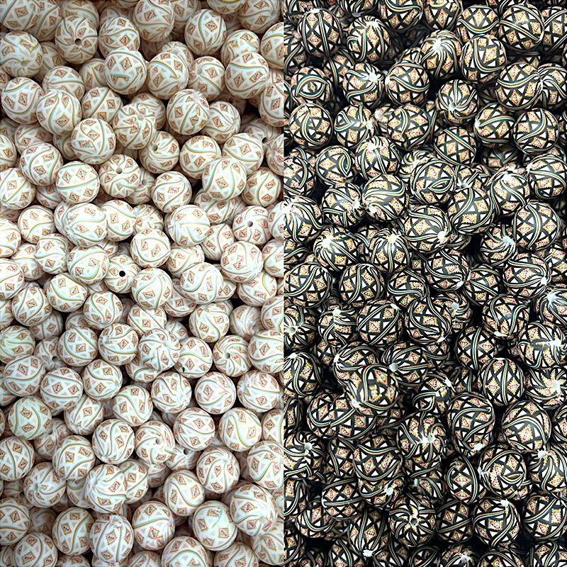 15mm Silicone Beads Printed Grids Design 50pcs