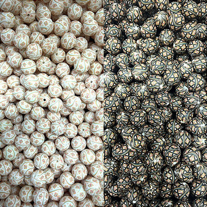 15mm Silicone Beads Printed Grids Design 50pcs