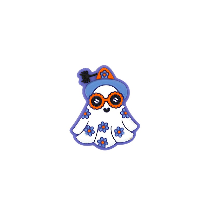Silicone Focal Beads Halloween Ghost Wearing Purple Hat and Orange Sunglasses 20pcs