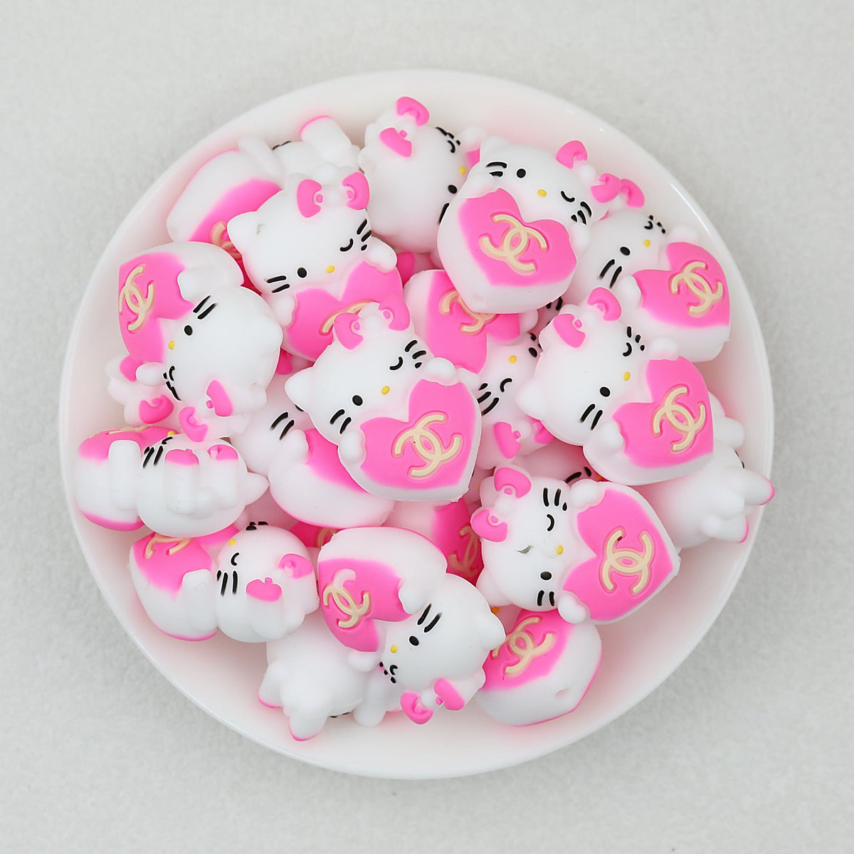3D Cute Pink Cat Silicone Focal Beads with Heart 20pcs