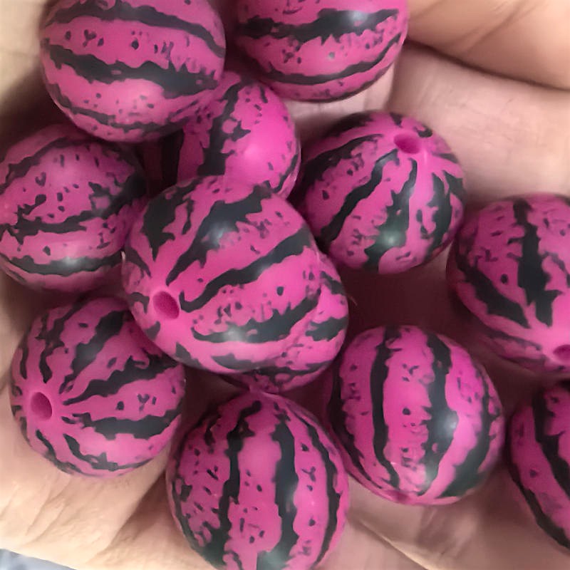 15mm Silicone Beads Multi Color Watermelon Pattern 50pcs 2