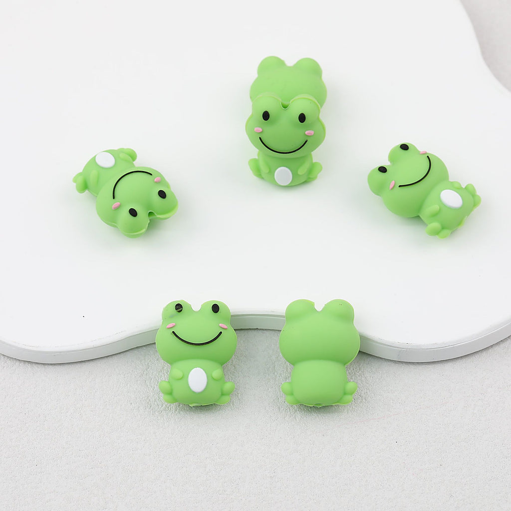 Silicone 3D Focal Beads Frog Pastel Green Rosy Cheeks - 1 Piece