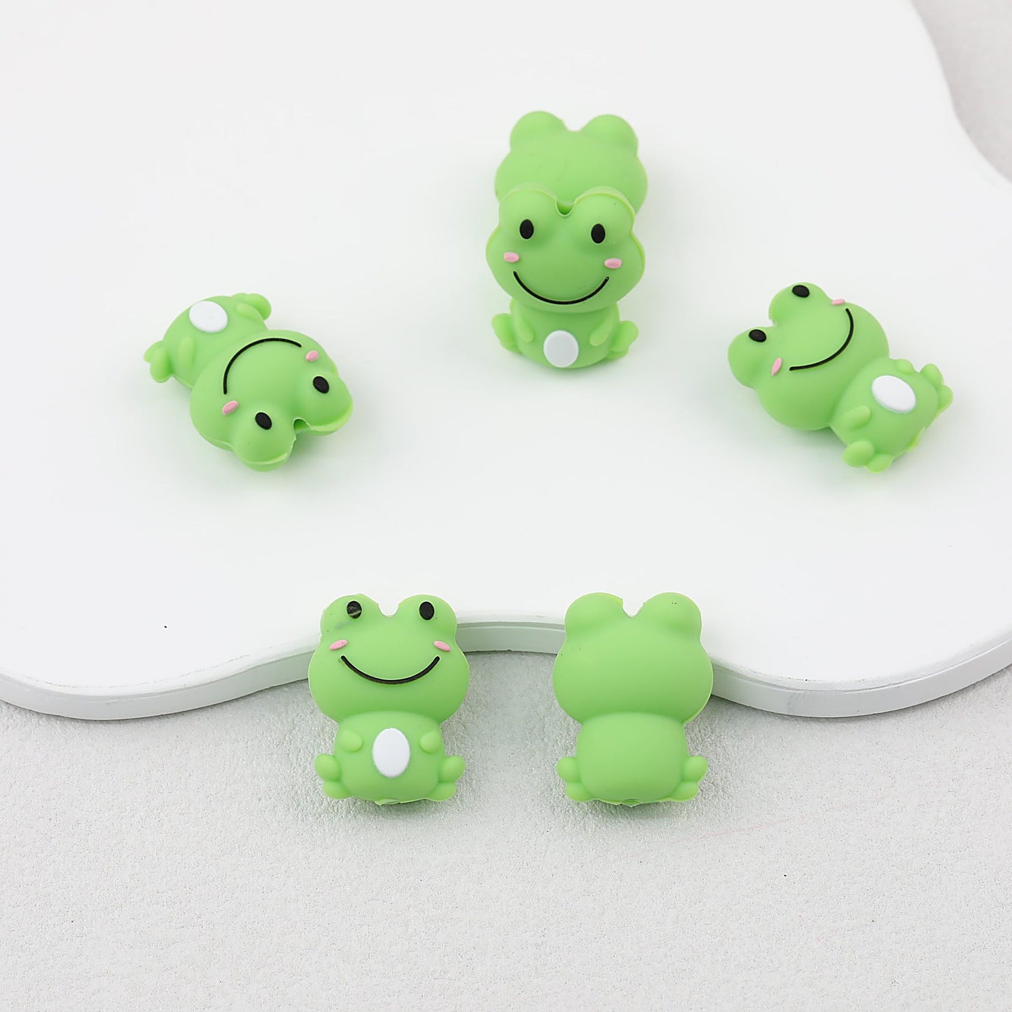 Silicone 3D Focal Beads Frog Pastel Green Rosy Cheeks - 1 Piece