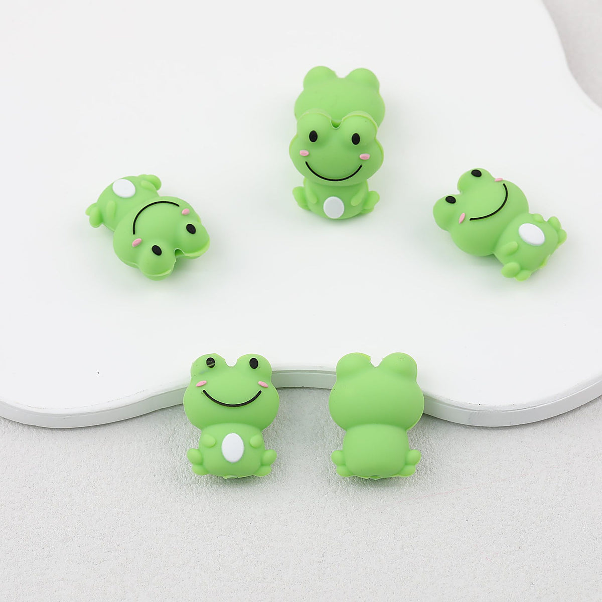 Silicone 3D Focal Beads Frog Pastel Green Rosy Cheeks - 1 Piece